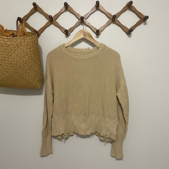 pistola Sweaters - Pistola Olga Distressed Over-Sized Beige Waffle Sweater
